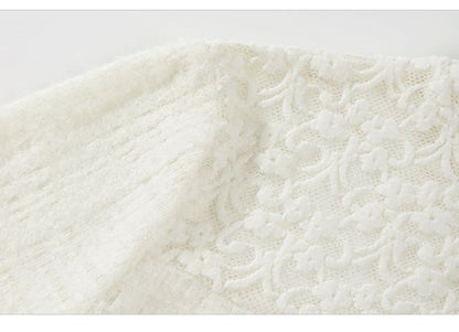 Mock Neck Tie-Up Lace Panel Top with Long Sleeves