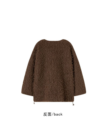 Crew Neck Sweater with Drawstring Lace-Up Front