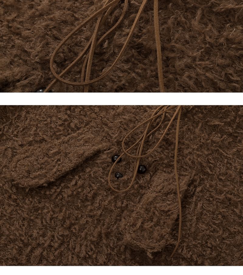 Crew Neck Sweater with Drawstring Lace-Up Front