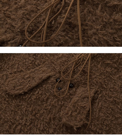Crew Neck Sweater with Drawstring Lace-Up Front