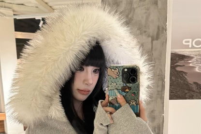 Furry Trim Hooded Zip-Up Jacket