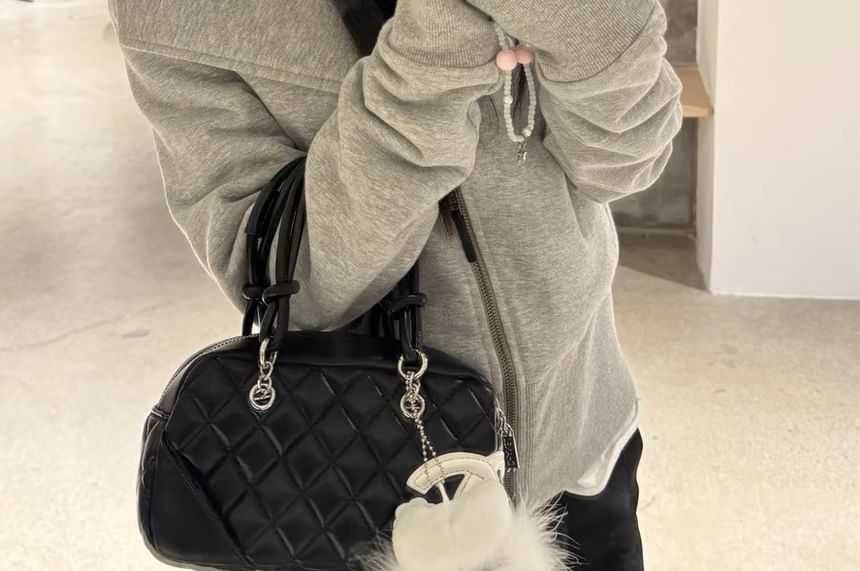 Furry Trim Hooded Zip-Up Jacket