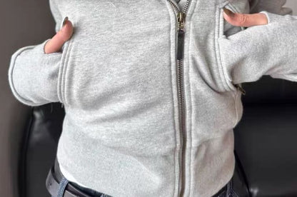 Furry Trim Hooded Zip-Up Jacket