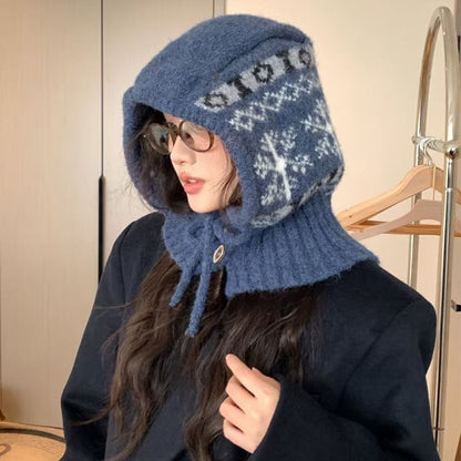 Snowflake Print Knit Balaclava