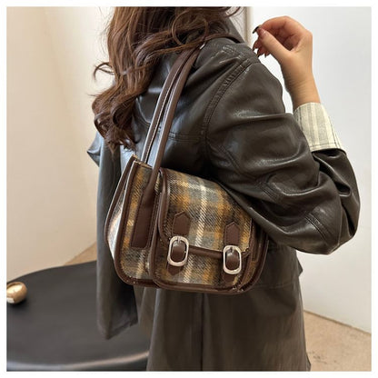 Plaid Flap Buckled Shoulder Bag