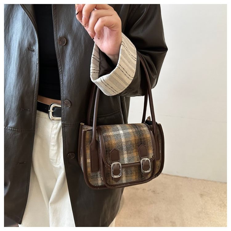 Plaid Flap Buckled Shoulder Bag