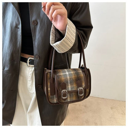 Plaid Flap Buckled Shoulder Bag
