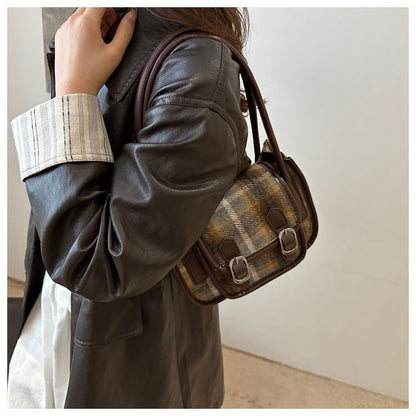 Plaid Flap Buckled Shoulder Bag