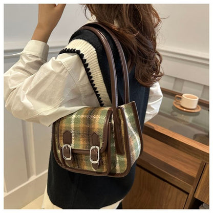 Plaid Flap Buckled Shoulder Bag