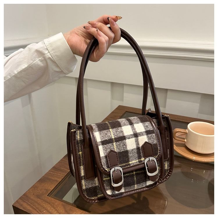 Plaid Flap Buckled Shoulder Bag