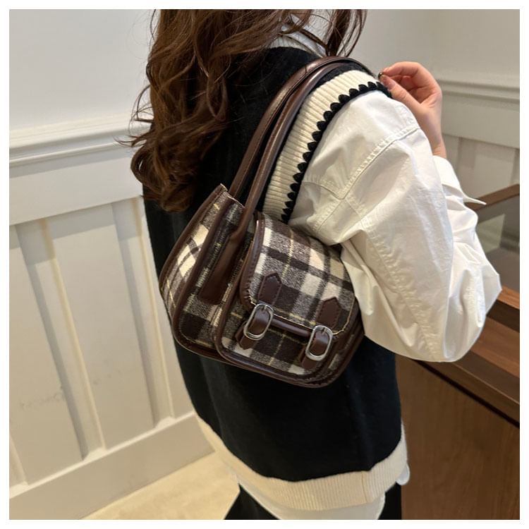 Plaid Flap Buckled Shoulder Bag