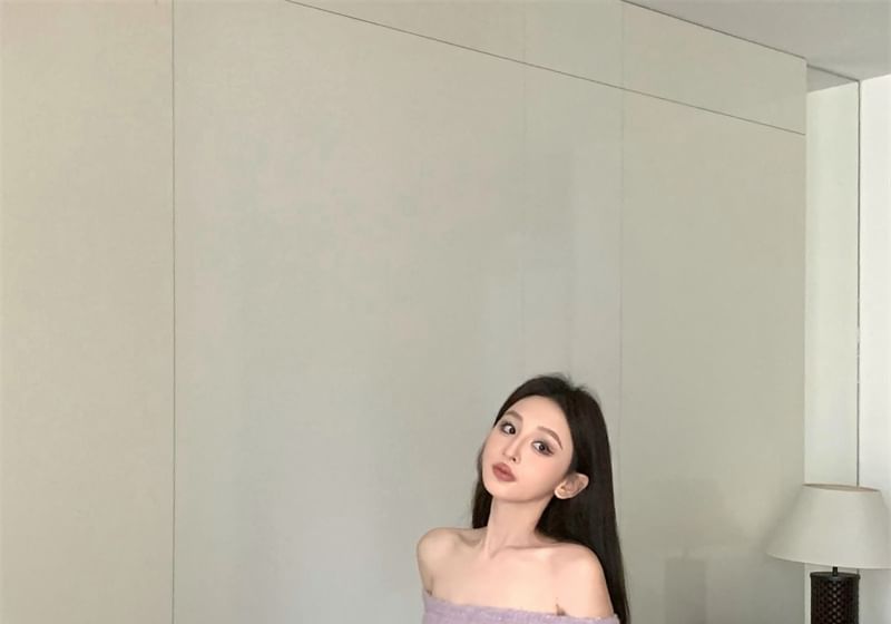 Drop Shoulder Off Shoulder Plain Oversized Sweater / Belt