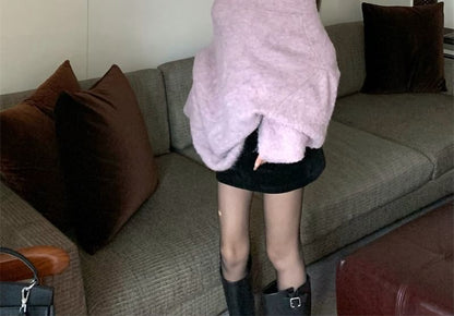 Drop Shoulder Off Shoulder Plain Oversized Sweater / Belt