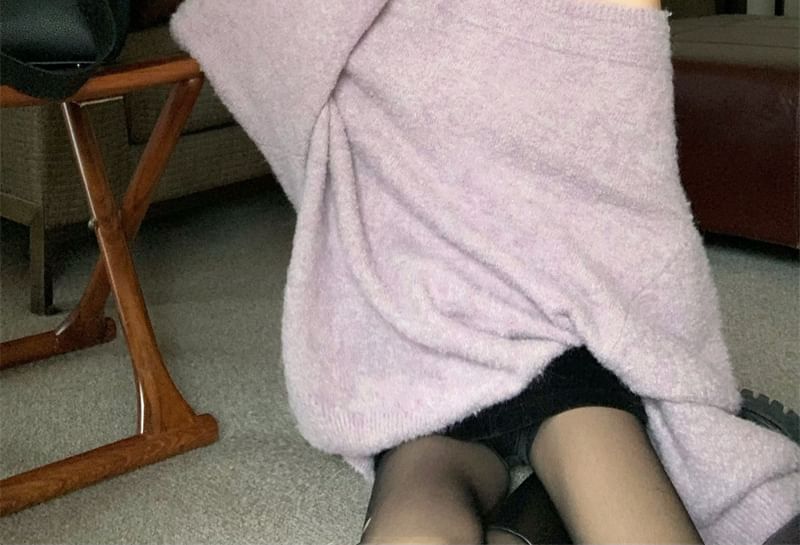 Drop Shoulder Off Shoulder Plain Oversized Sweater / Belt