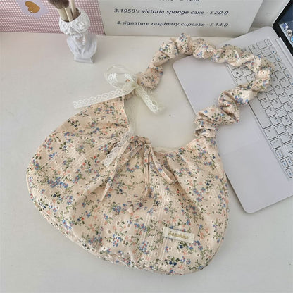 Floral Applique Ruched Strap Shoulder Bag