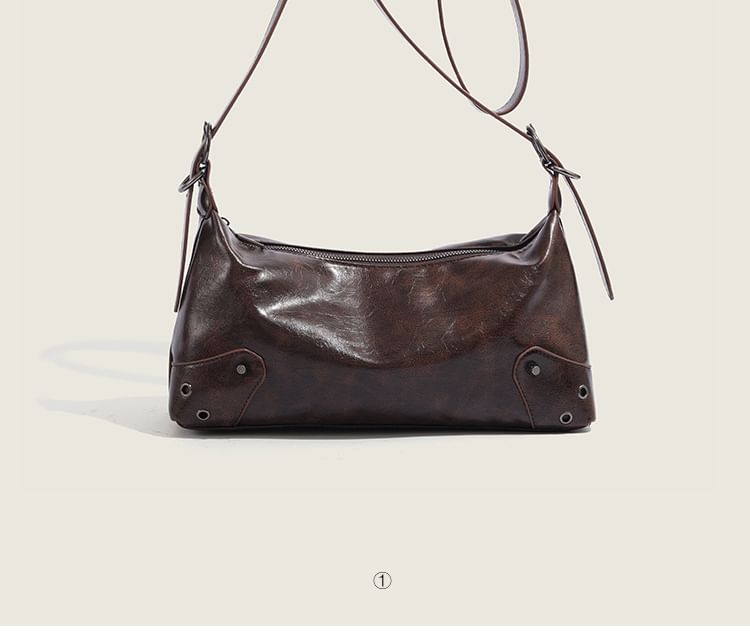 Faux Leather Washed Grommet Shoulder Bag