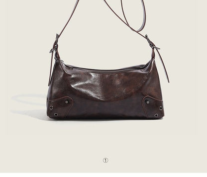 Faux Leather Washed Grommet Shoulder Bag