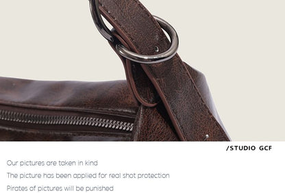 Faux Leather Washed Grommet Shoulder Bag