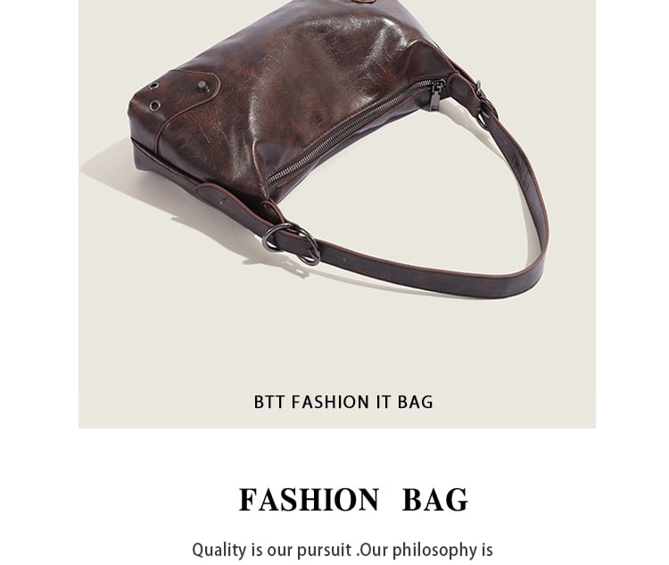 Faux Leather Washed Grommet Shoulder Bag