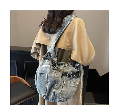 Washed Buckled Denim Crossbody Bag