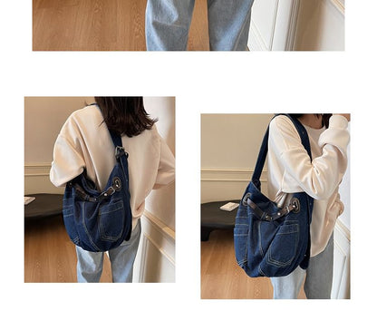 Washed Buckled Denim Crossbody Bag
