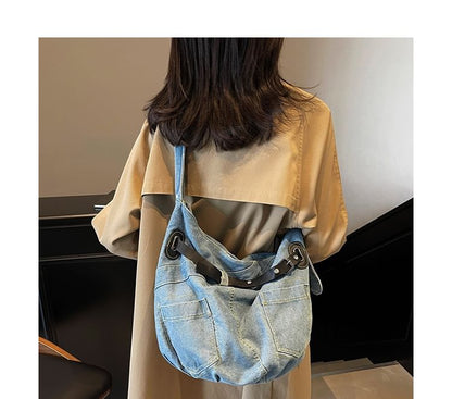 Washed Buckled Denim Crossbody Bag