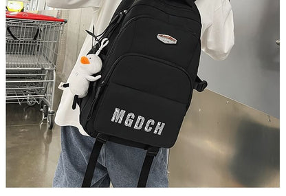 Lettering Print Nylon Laptop Backpack / Bag Charm / Set