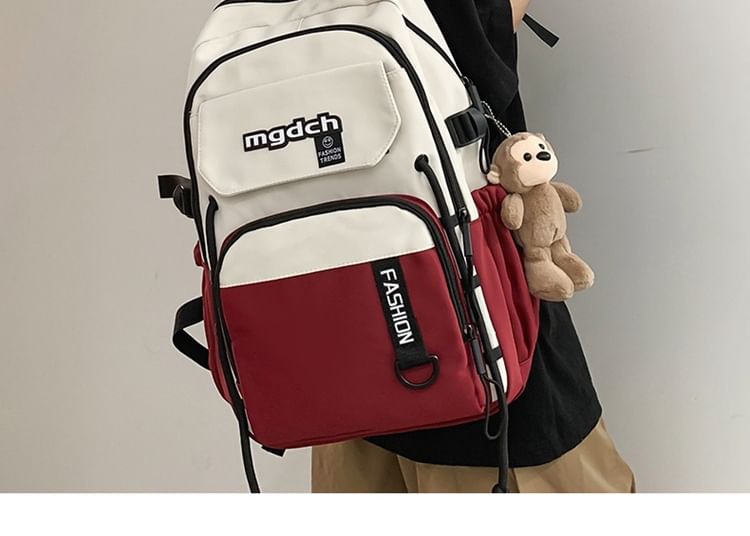 Two Tone Lettering Print Nylon Tote Bag / Laptop Backpack / Bag Charm / Set