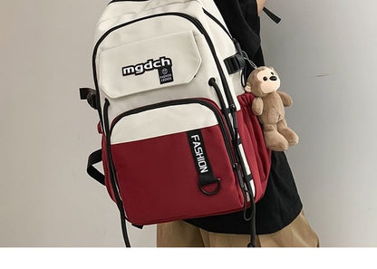 Two Tone Lettering Print Nylon Tote Bag / Laptop Backpack / Bag Charm / Set