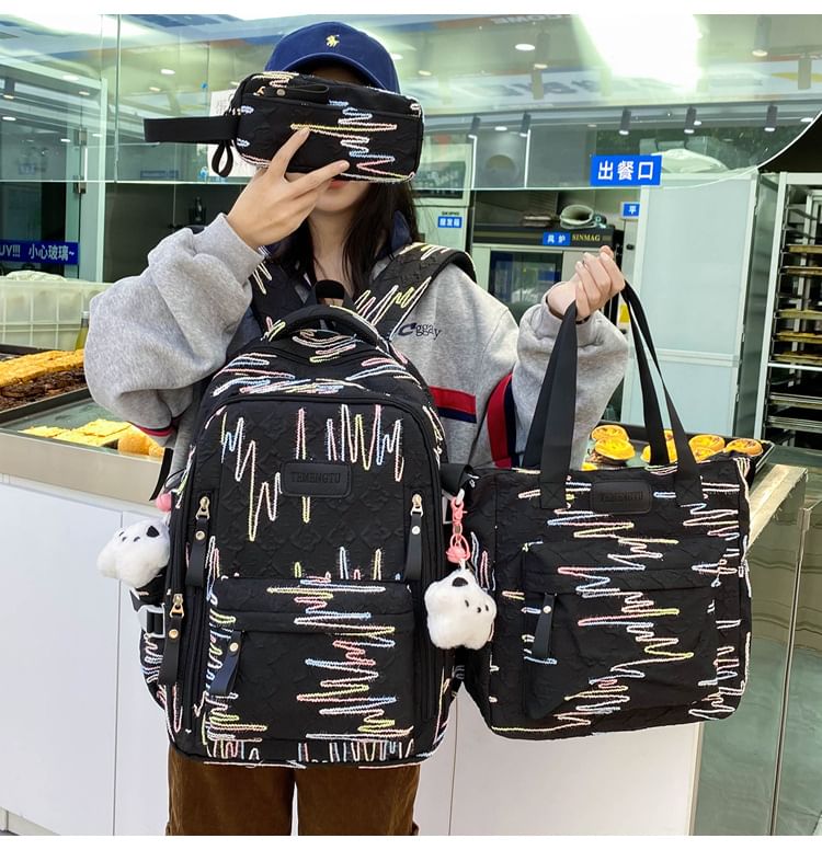 Embroidered Nylon Laptop Backpack / Tote Bag / Pencil Case / Bag Charm / Set