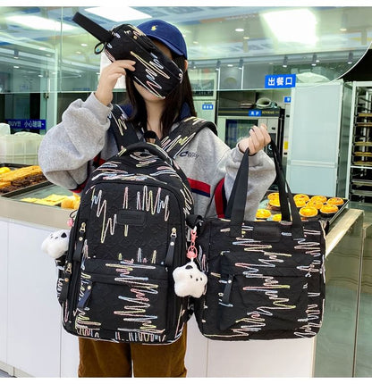 Embroidered Nylon Laptop Backpack / Tote Bag / Pencil Case / Bag Charm / Set