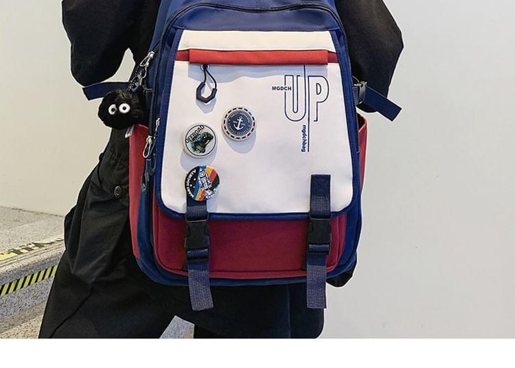Lettering Print Nylon Laptop Backpack