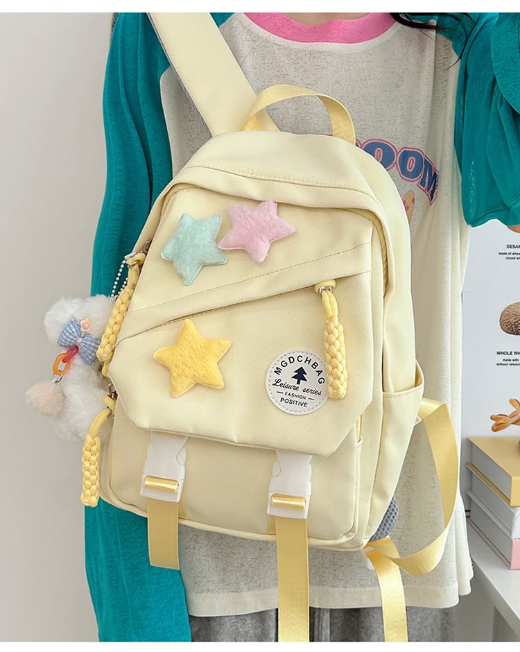 Lettering Applique Nylon Laptop Backpack / Star Badge / Bag Charm / Set
