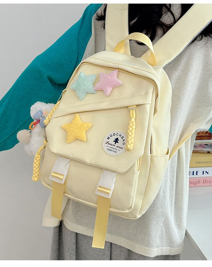 Lettering Applique Nylon Laptop Backpack / Star Badge / Bag Charm / Set