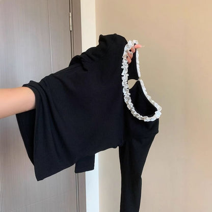 Lace Trim Fitted Long Sleeve Top