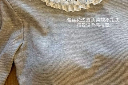Lace Trim Fitted Long Sleeve Top