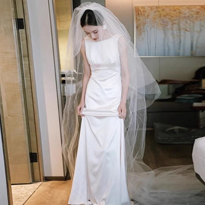 Plain Wedding Backless Mermaid Gown Sleeveless