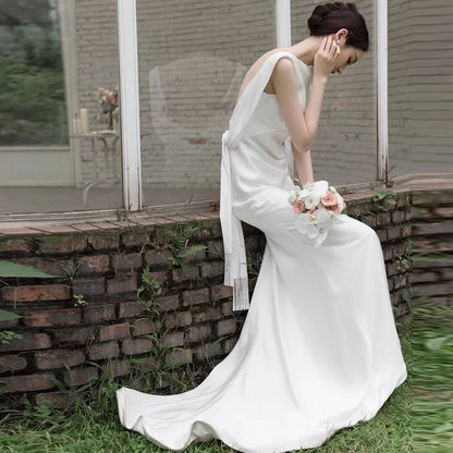 Plain Wedding Backless Mermaid Gown Sleeveless