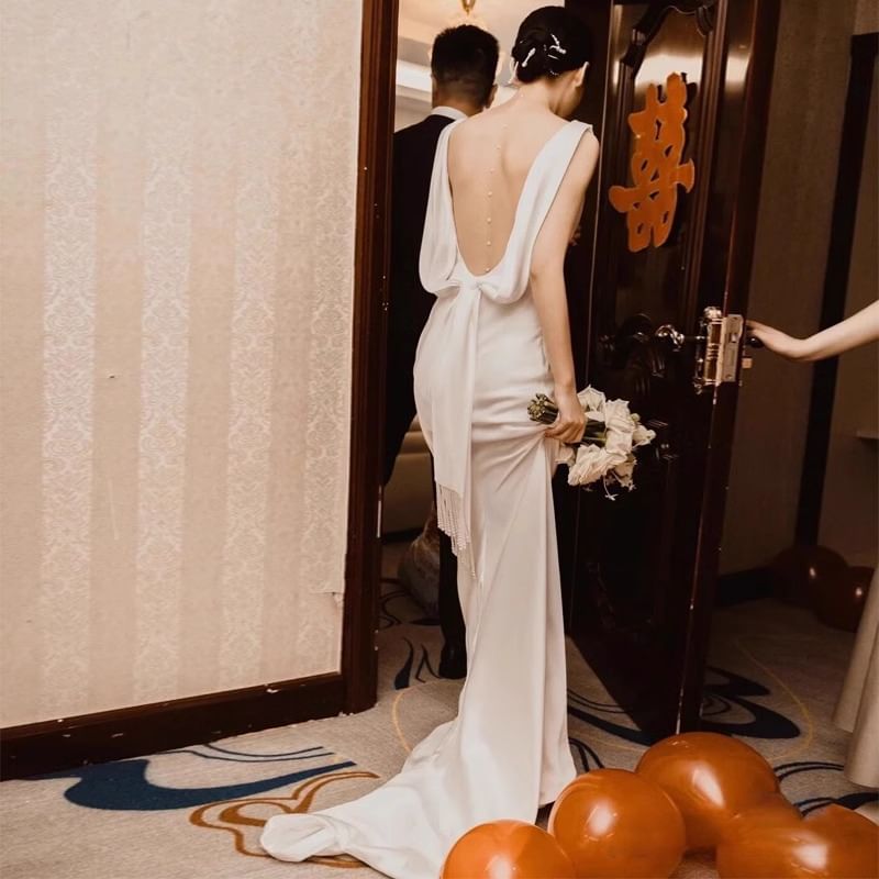 Plain Wedding Backless Mermaid Gown Sleeveless