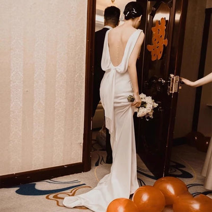 Plain Wedding Backless Mermaid Gown Sleeveless
