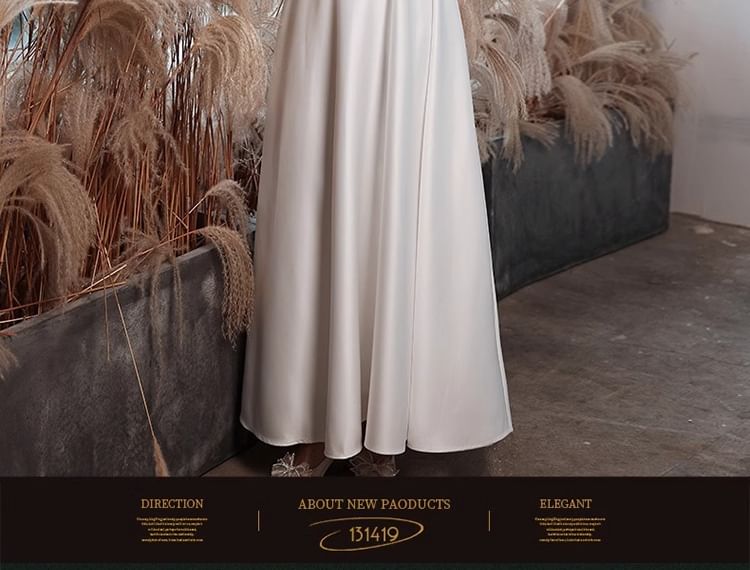 Plain Neck Wedding Bowknot Square A-Line Short Gown Sleeve