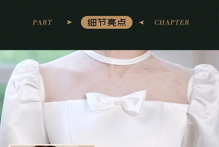 Plain Neck Wedding Bowknot Square A-Line Short Gown Sleeve