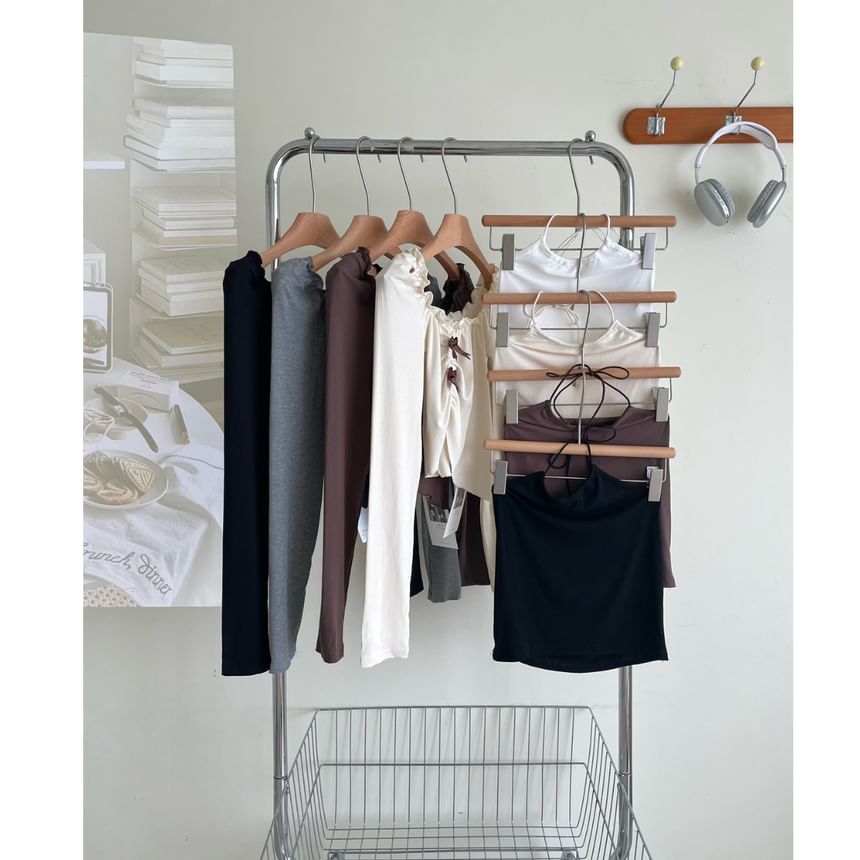 Long-Sleeve Square Neck Asymmetrical Crop Top / Halter Neck Top / Mini A-Line Skirt / Set