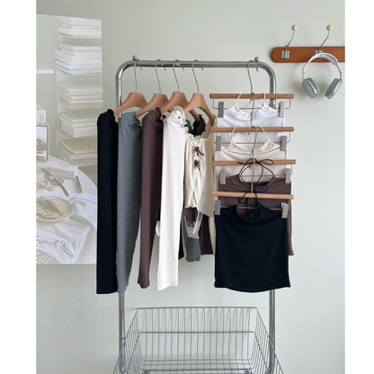 Long-Sleeve Square Neck Asymmetrical Crop Top / Halter Neck Top / Mini A-Line Skirt / Set