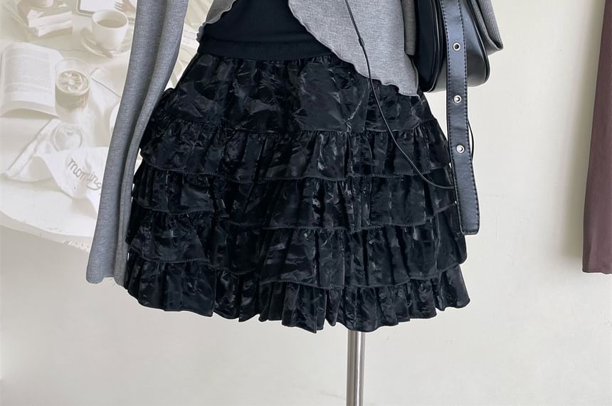 Long-Sleeve Square Neck Asymmetrical Crop Top / Halter Neck Top / Mini A-Line Skirt / Set