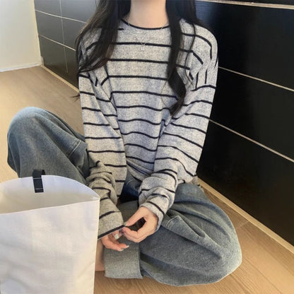 Long-Sleeve Crew Neck Striped Tee