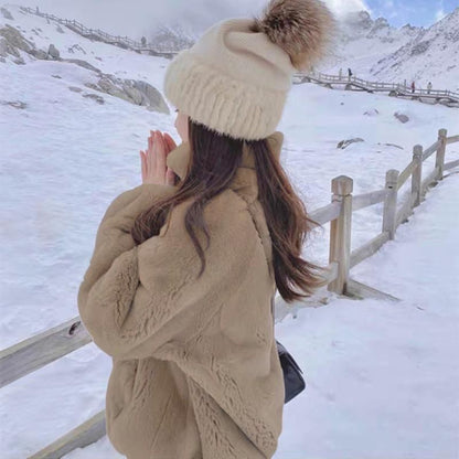 Plain Hooded Oversized Faux Fur Jacket