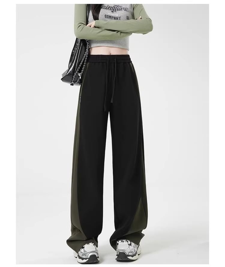 High Rise Color-Block Straight-Fit Wide-Leg Sweatpants