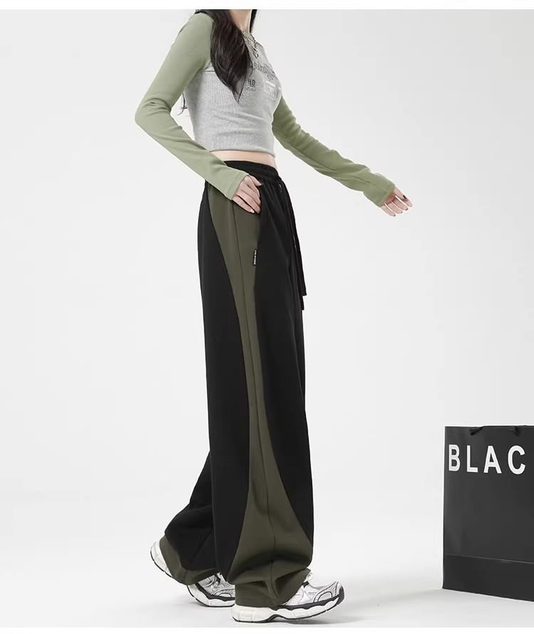 High Rise Color-Block Straight-Fit Wide-Leg Sweatpants