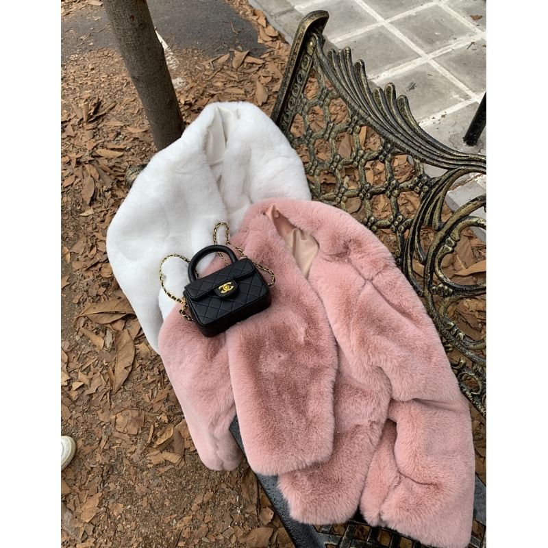 Plain Fluffy Open Front Crop Jacket